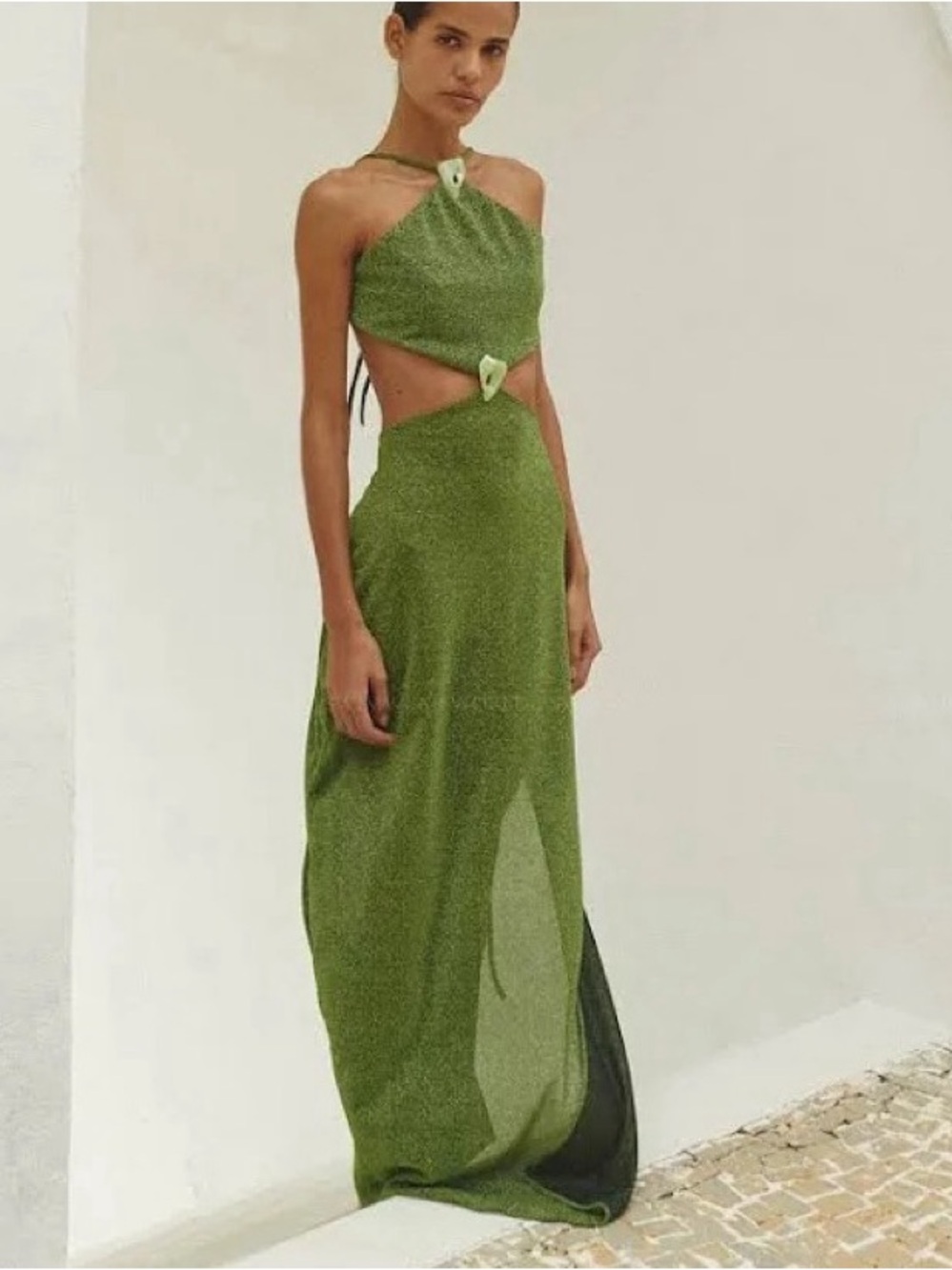 Baobab Collection Metallic Olive Green Halter Cutout Maxi Dress - Picture 4 of 4